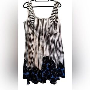 Nine West Black and White Striped Midi Dress Blue Floral Accents NWT Size 18W